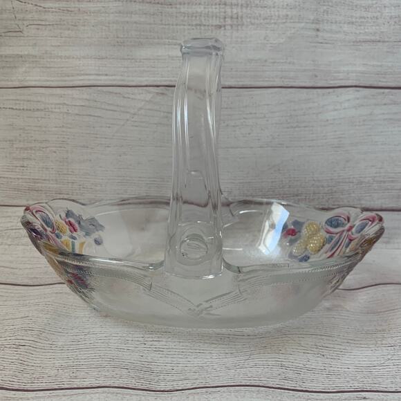 Vintage Mikasa Glass Christmas Basket Bowl with Bells and Plastic Bow Handle - Picture 2 of 16